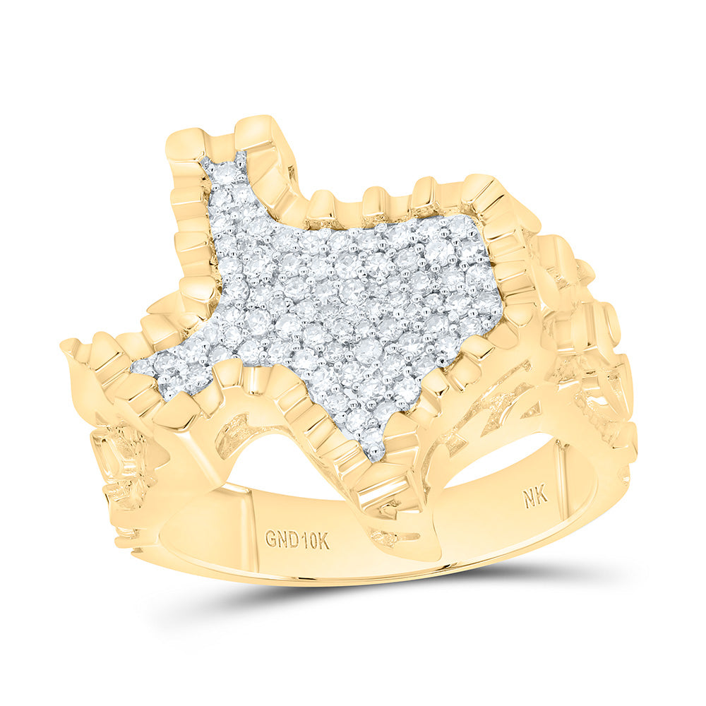 10k Gold 1/2 CTW-Natural Diamond Nugget Texas Mens Ring