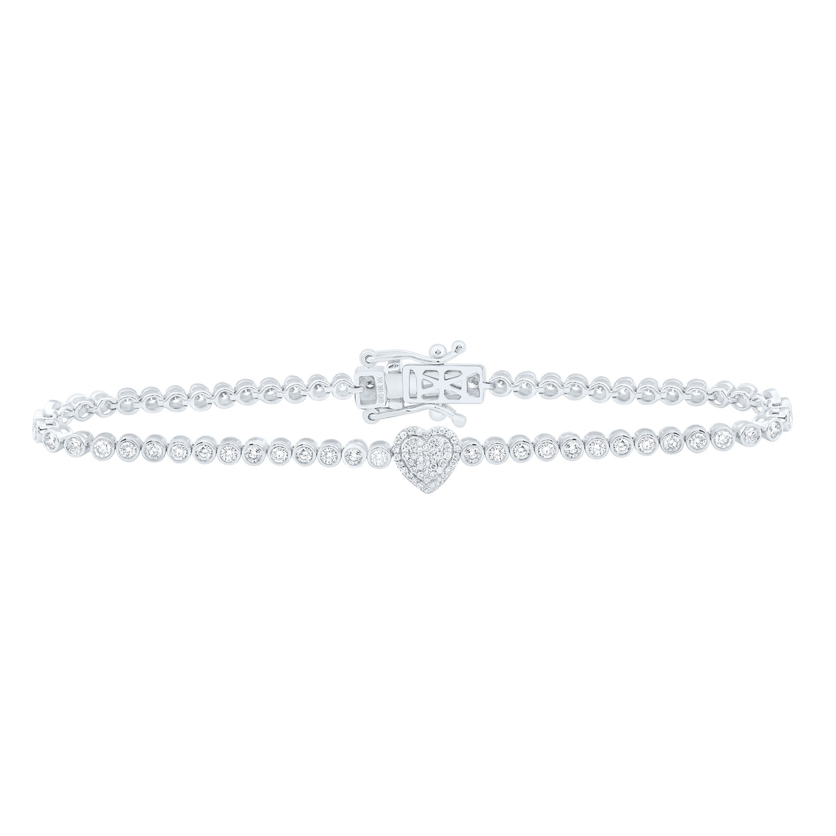 10k Gold 1 5/8 CTW-Natural Diamond Fashion Tennis Heart Bracelet(7Inch )