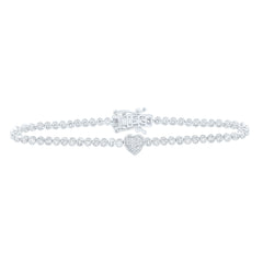 10k Gold 1 5/8 CTW-Natural Diamond Fashion Tennis Heart Bracelet(7Inch )