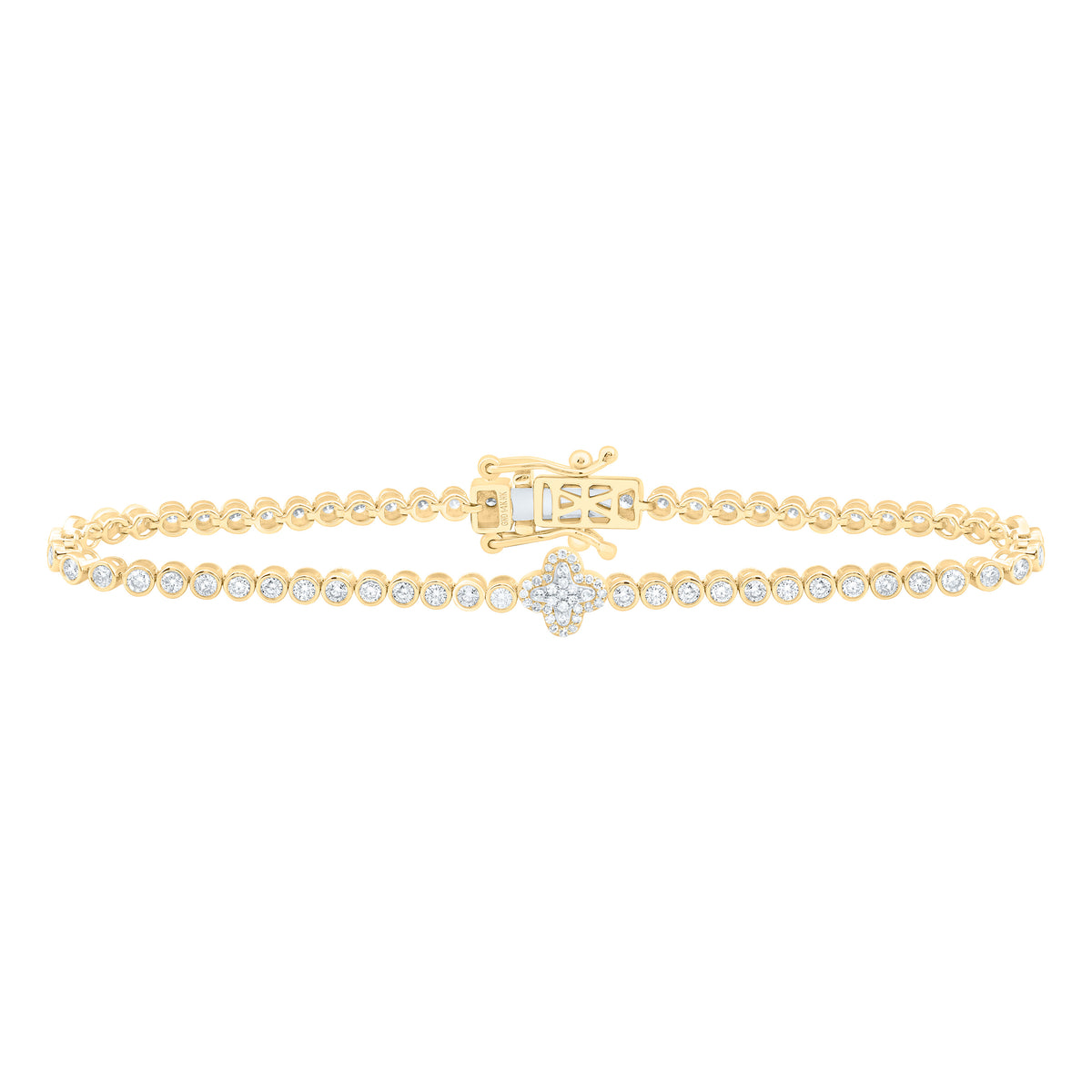 14k Gold 1 7/8 CTW-Natural Diamond Fashion Tennis Clover Bracelet(7Inch )