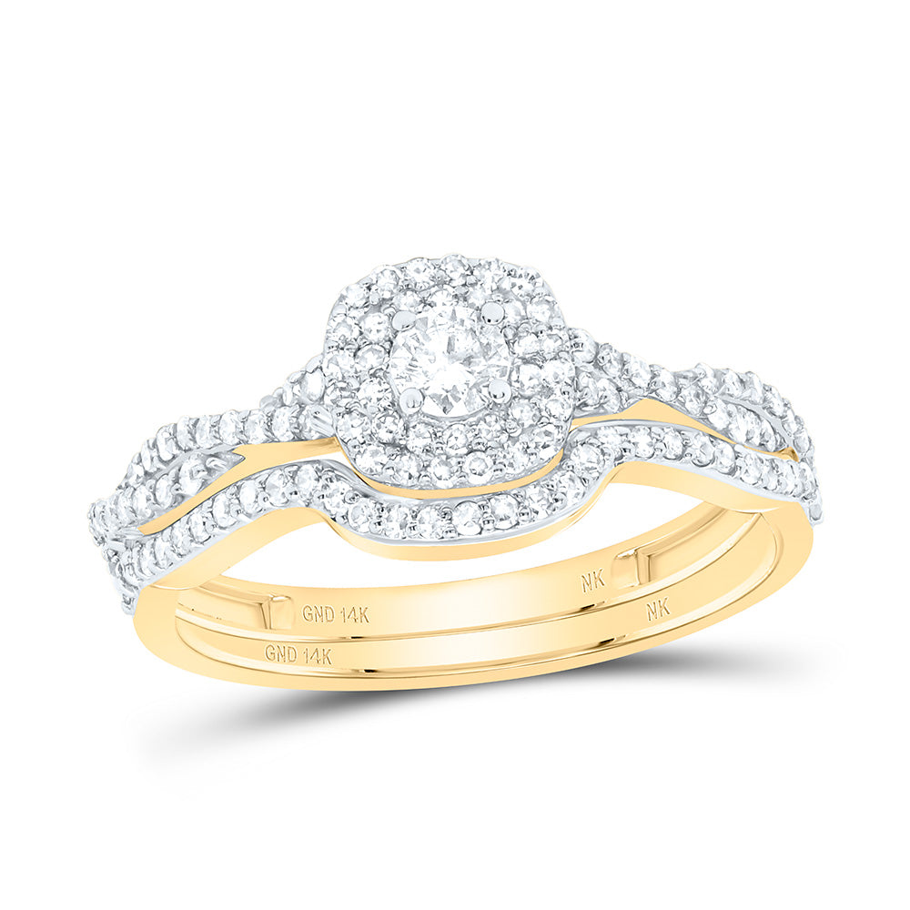 14k Gold 5/8 CTW-Natural Diamond Cushion Double Halo Bridal Set