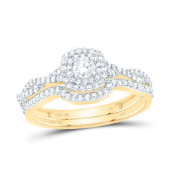 14k Gold 5/8 CTW-Natural Diamond Cushion Double Halo Bridal Set