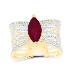 14k Gold 1/2 CTW-Natural Diamond 11X5.50MM-Mq-Ru Natural Gemstone Ring