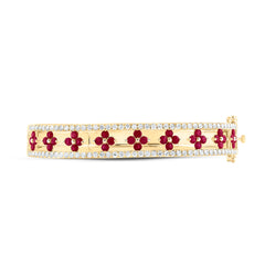 14k Gold 1 7/8 CTW-Natural Diamond 2 3/4 Ct-Rd-Ru Natural Gemstone Clover Bangle (65X55MM)