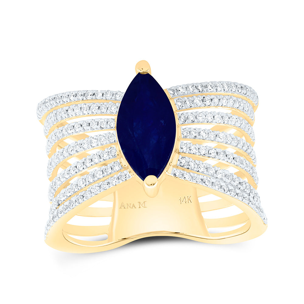 14k Gold 1/2 CTW-Natural Diamond 11X5.50MM-Mq-Bs Natural Gemstone Ring