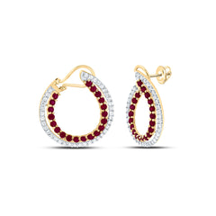 14k Gold 7/8 CTW-Natural Diamond 1 5/8 Ct-Rd-Ru Natural Gemstone Hoop Earring