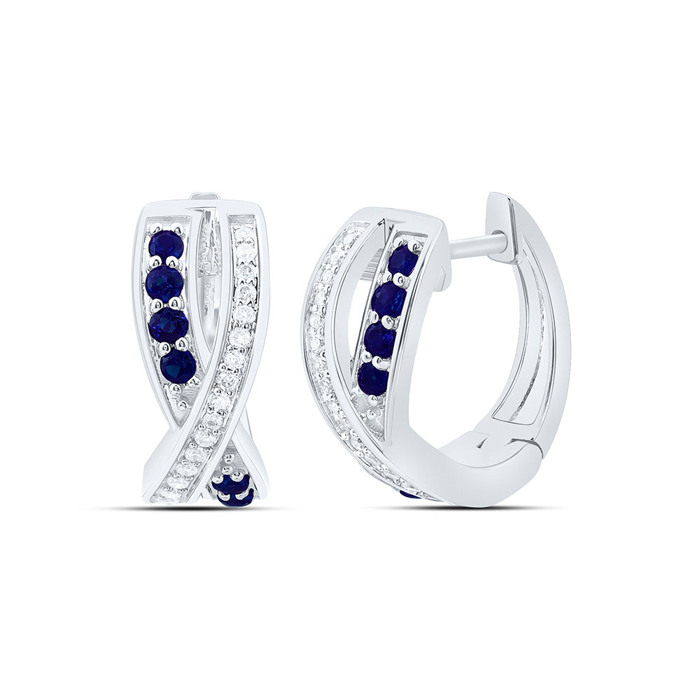 14k Gold 1/8 CTW-Natural Diamond 1/5 Ct-Rd-Bs Natural Gemstone Hoop Earring