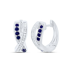 14k Gold 1/8 CTW-Natural Diamond 1/5 Ct-Rd-Bs Natural Gemstone Hoop Earring