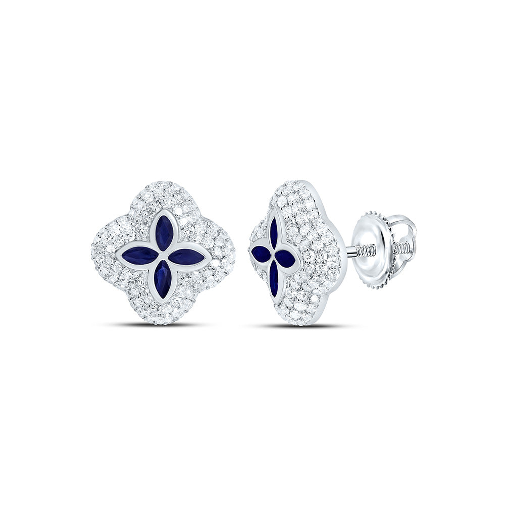 14k Gold 5/8 CTW-Natural Diamond 3/8 Ct-Mq-Bs Natural Gemstone Clover Earring