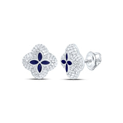 14k Gold 5/8 CTW-Natural Diamond 3/8 Ct-Mq-Bs Natural Gemstone Clover Earring