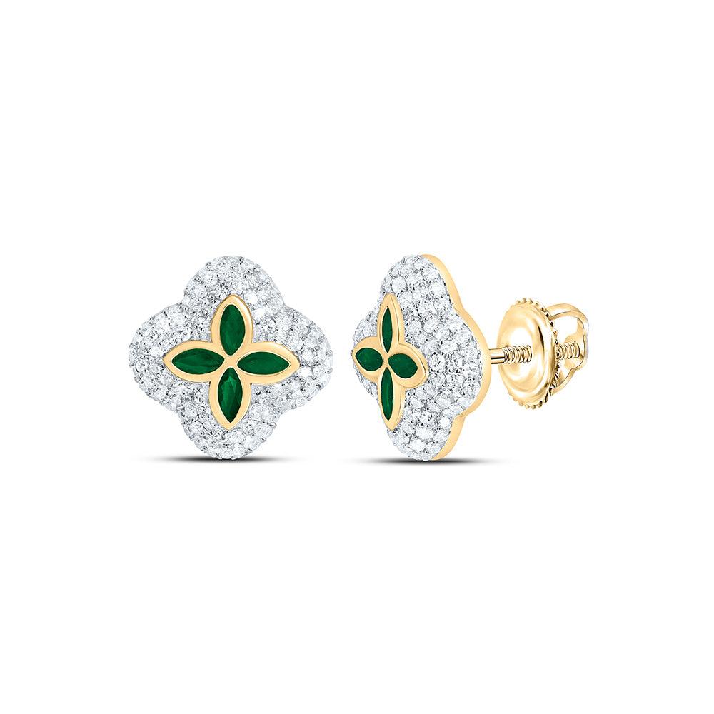 14k Gold 5/8 CTW-Natural Diamond 1/4 Ct-Mq-Em Natural Gemstone Clover Earring