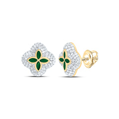 14k Gold 5/8 CTW-Natural Diamond 1/4 Ct-Mq-Em Natural Gemstone Clover Earring