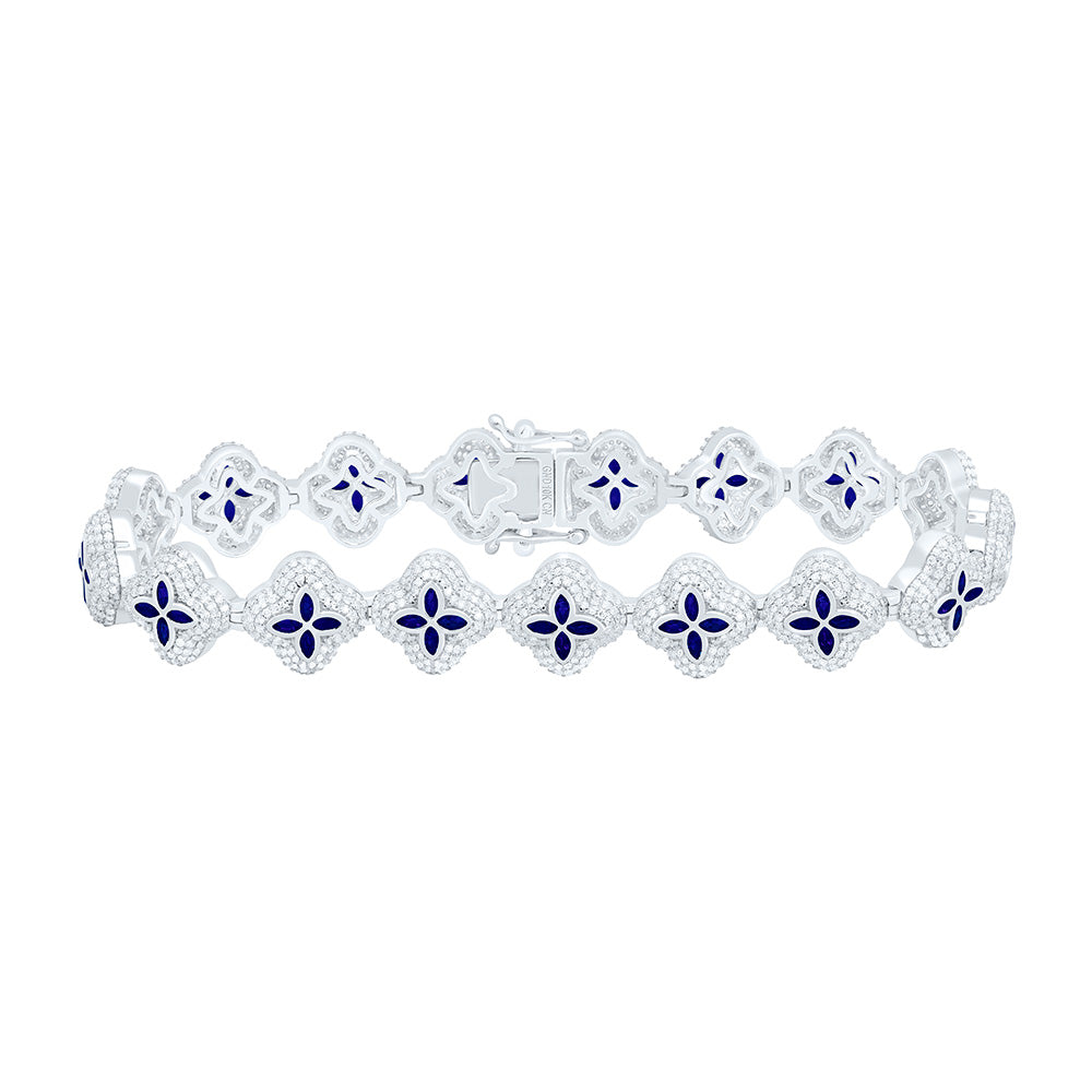 10k Gold 4 1/3 CTW-Natural Diamond 3 1/5 Ct-Mq-Bs Natural Gemstone Clover Mens Bracelet (8 Inch )