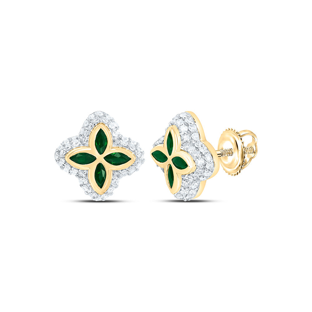 10k Gold 1/3 CTW-Natural Diamond 1/4 Ct-Mq-Em Natural Gemstone Clover Earring