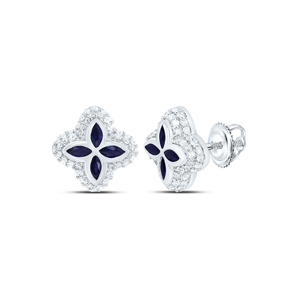 14k Gold 1/3 CTW-Natural Diamond 1/3 Ct-Mq-Bs Natural Gemstone Clover Earring