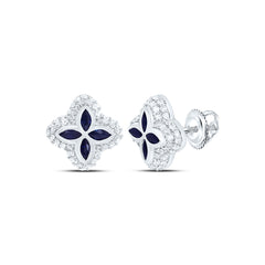 14k Gold 1/3 CTW-Natural Diamond 1/3 Ct-Mq-Bs Natural Gemstone Clover Earring