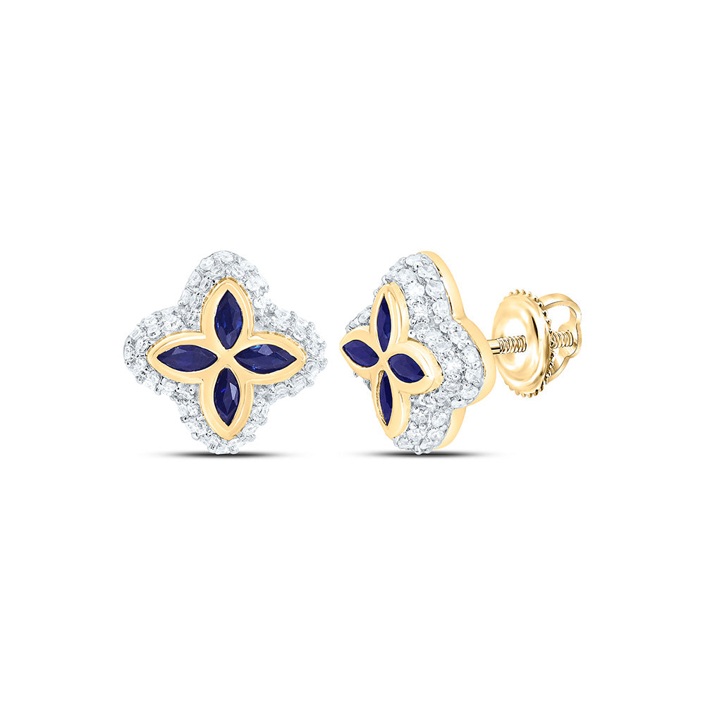 14k Gold 1/3 CTW-Natural Diamond 3/8 Ct-Mq-Bs Natural Gemstone Clover Earring