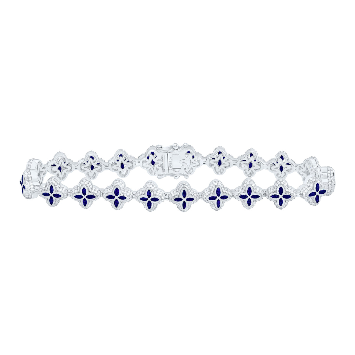 10k Gold 3 CTW-Natural Diamond 3 7/8 Ct-Mq-Bs Natural Gemstone Clover Mens Bracelet (8 Inch )