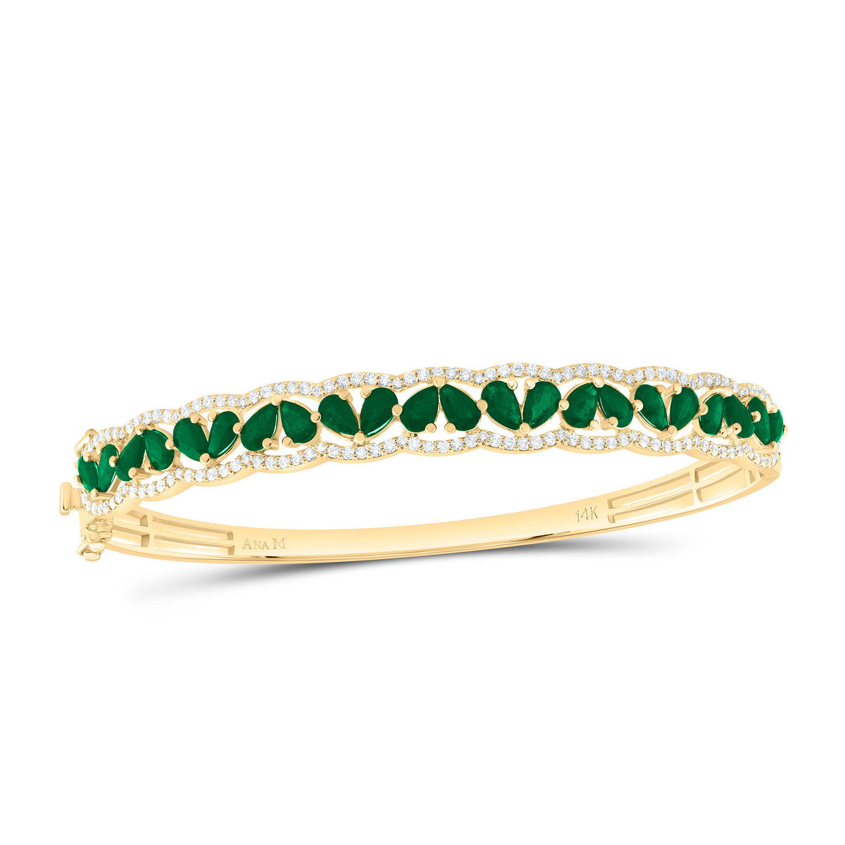 14k Gold 1 CTW-Natural Diamond 4 1/4 Ct-Ps-Em Natural Gemstone Bangle (65X55MM)