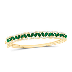 14k Gold 1 CTW-Natural Diamond 4 1/4 Ct-Ps-Em Natural Gemstone Bangle (65X55MM)