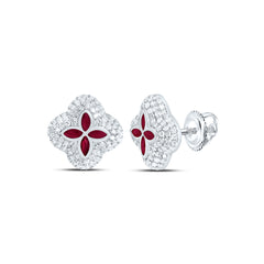 10k Gold 5/8 CTW-Natural Diamond 1/3 Ct-Mq-Ruby Natural Gemstone Clover Earring