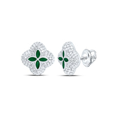 10k Gold 5/8 CTW-Natural Diamond 1/3 Ct-Mq-Em Natural Gemstone Clover Earring