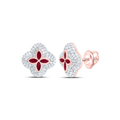 10k Gold 5/8 CTW-Natural Diamond 1/3 Ct-Mq-Ru Natural Gemstone Clover Earring
