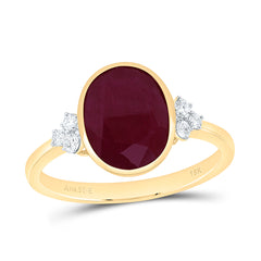 18k Gold 1/8 CTW-Natural Diamond Elite 10X8MM-Ov-Ru Natural Gemstone Oval Ring