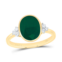 18k Gold 1/8 CTW-Natural Diamond Elite 10X8MM-Ov-Em Natural Gemstone Oval Ring