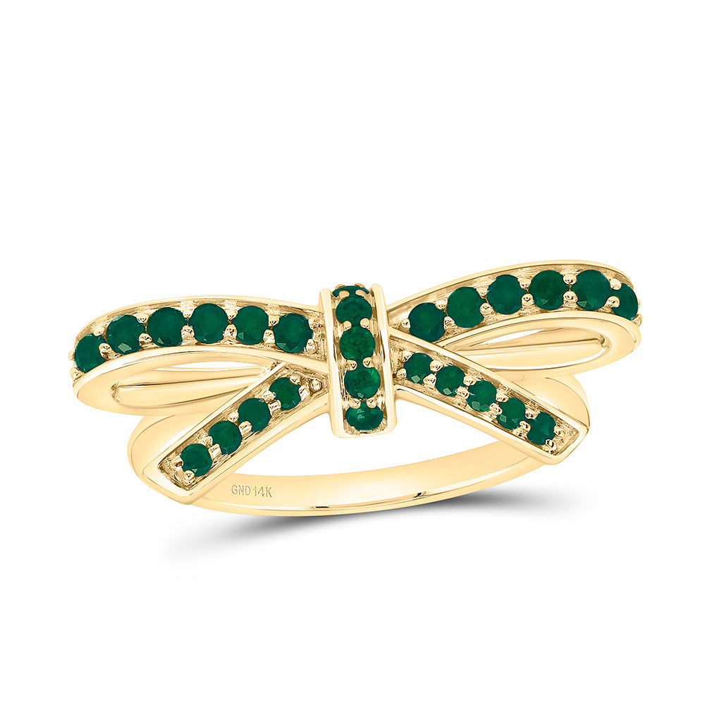 14k Gold 3/8 CTW-Em Natural Gemstone Bow Ring