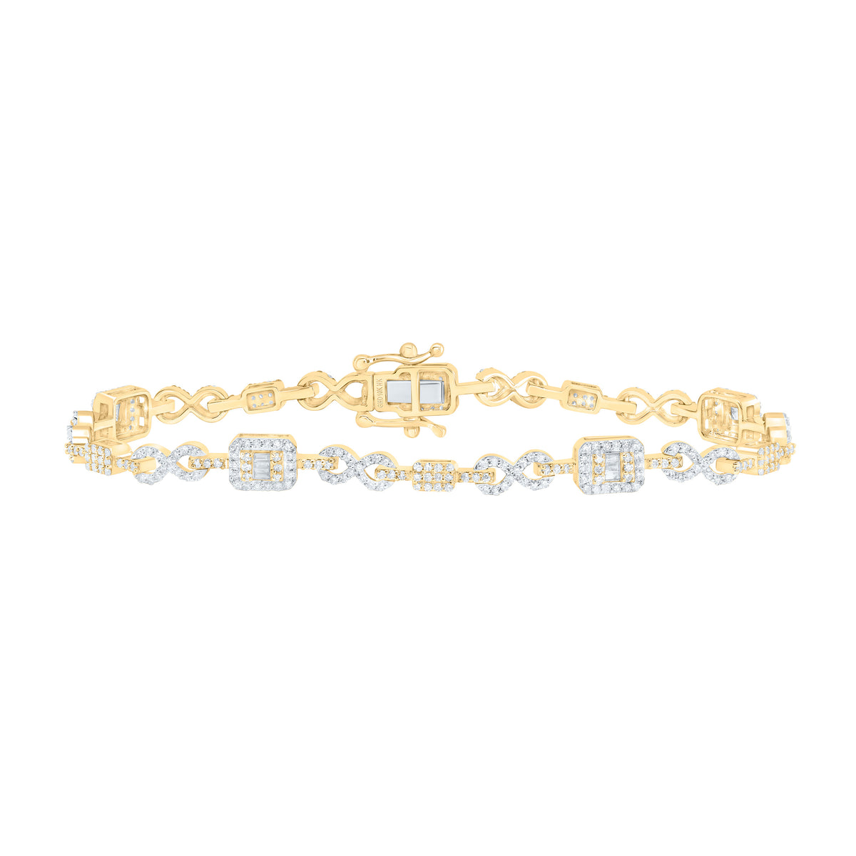 10k Gold 1 1/2 CTW-Natural Diamond Fashion Infinity Emerald Bracelet (7 Inch )
