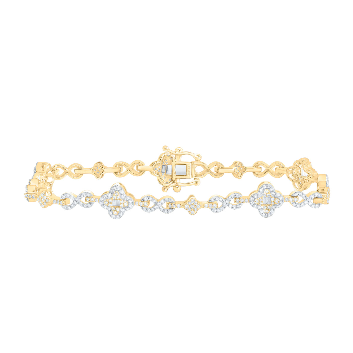 10k Gold 1 5/8 CTW-Natural Diamond Fashion Infinity Clover Bracelet (7 Inch )