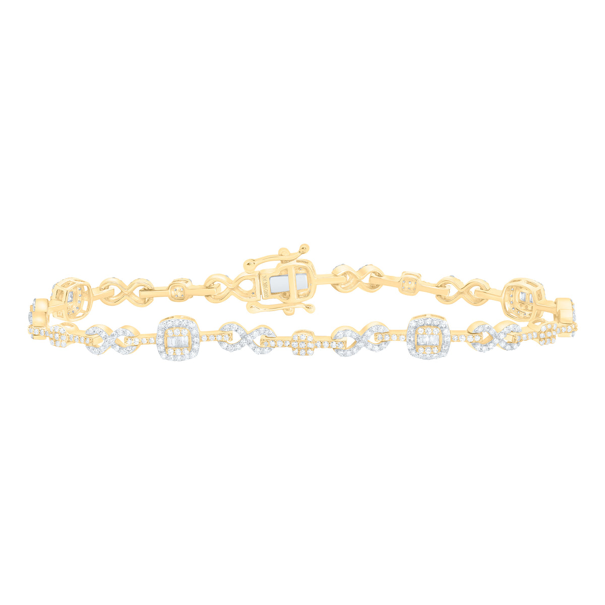 10k Gold 1 5/8 CTW-Natural Diamond Fashion Infinity Cushion Bracelet (7 Inch )