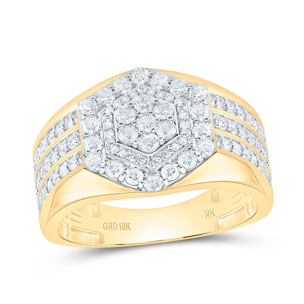 10k Gold 1 1/2 CTW-Natural Diamond Hexagon Mens Ring