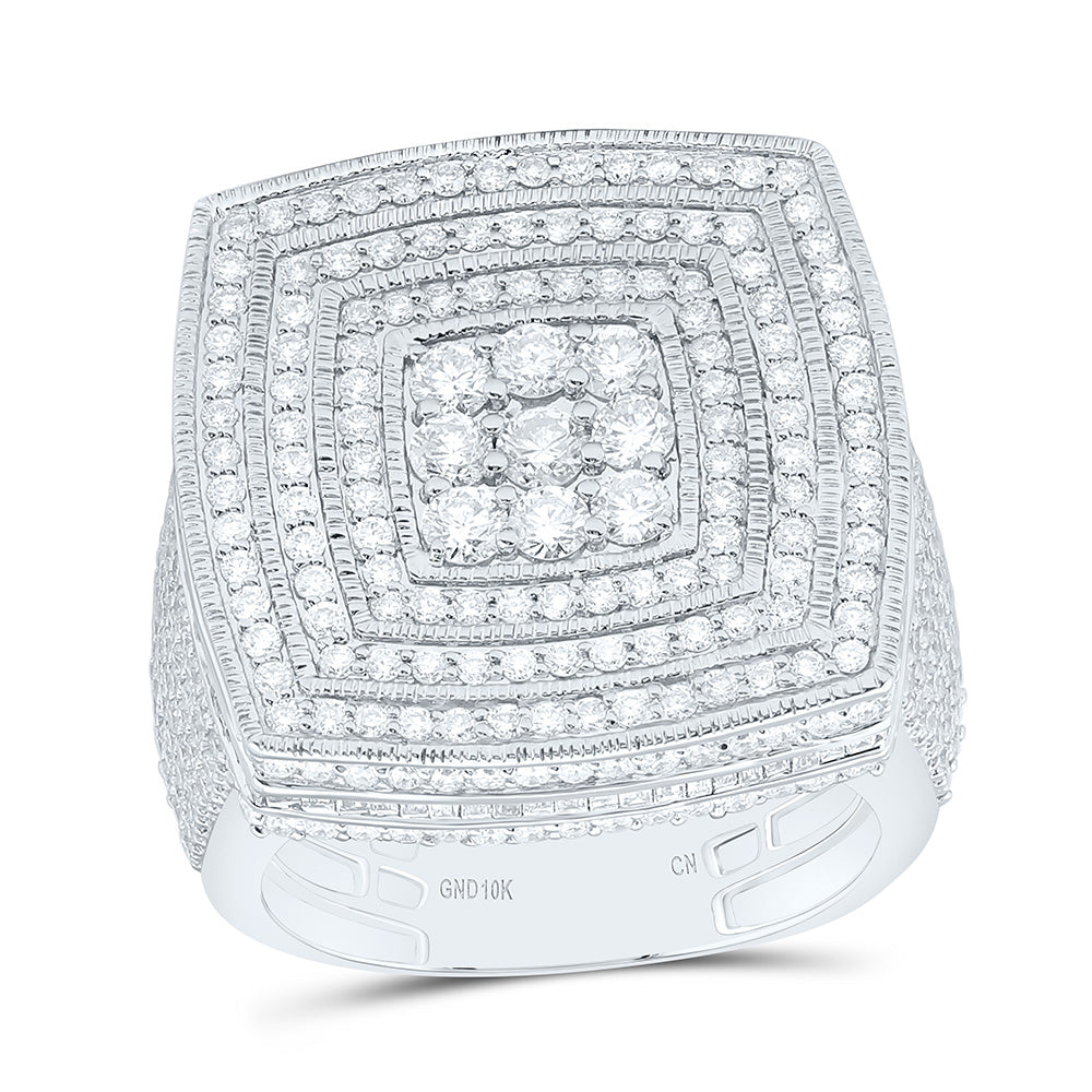 10k Gold 3 7/8 CTW-Natural Diamond Cushion Mens Ring