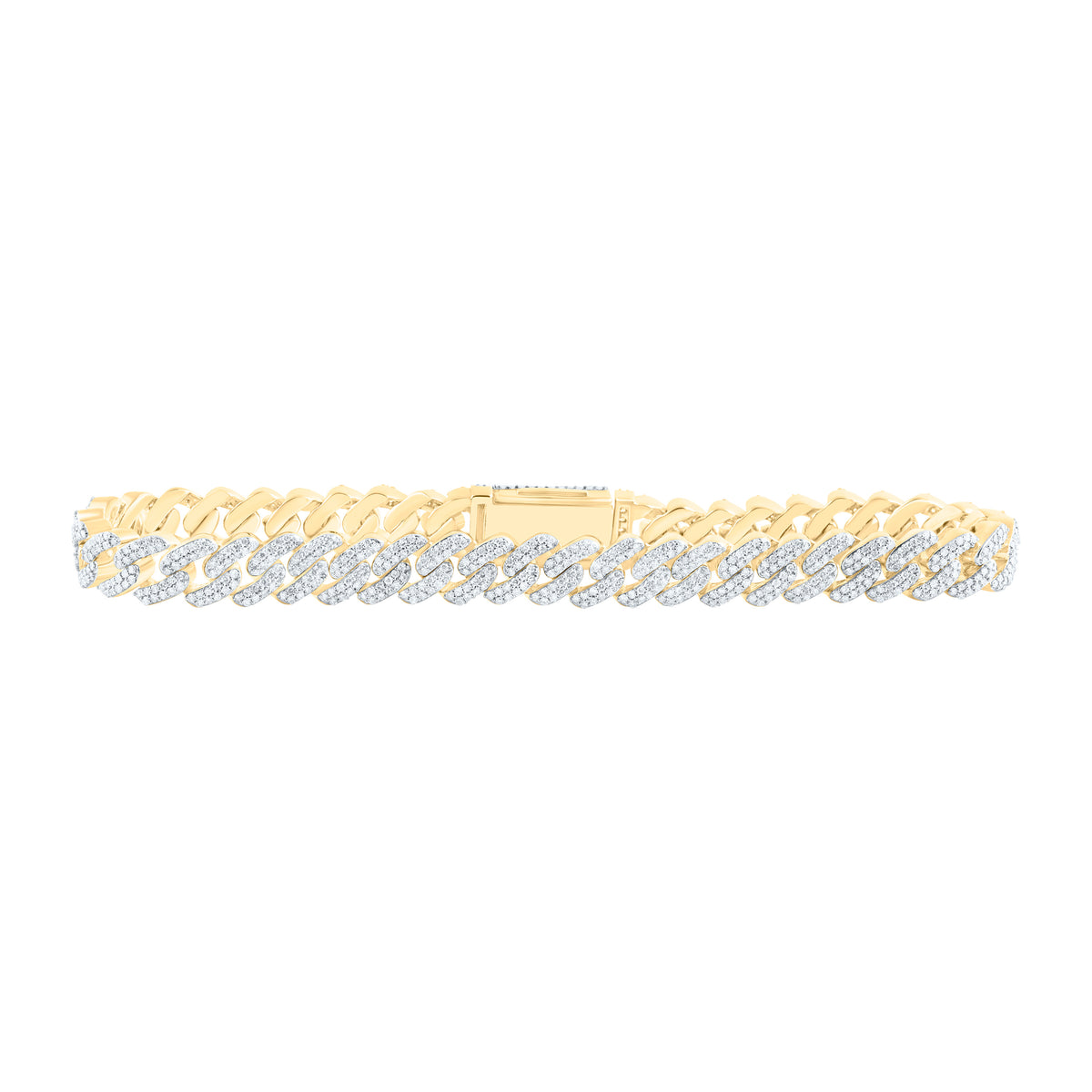 10k Gold 3 1/3 CTW-Natural Diamond Cuban Mens Bracelet (8 Inch )