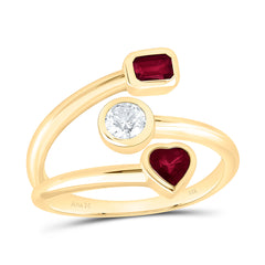 14k Gold 1/4 Ct-Crd Natural Diamond 1/4 Ct-Ht-Ru, 1/4 Ct-Em-Ru Natural Gemstone Ring