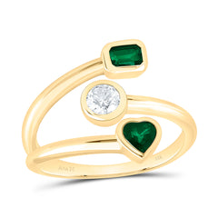 14k Gold 1/4 Ct-Crd Natural Diamond 1/4 Ct-Ht-Em, 1/5 Ct-Em-Em Natural Gemstone Ring