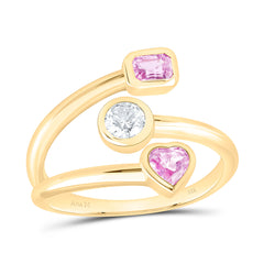14k Gold 1/4 Ct-Crd Natural Diamond 1/3 Ct-Ht-Pi Sapp, 1/4 Ct-Em-Pi Sapp Natural Gemstone Ring