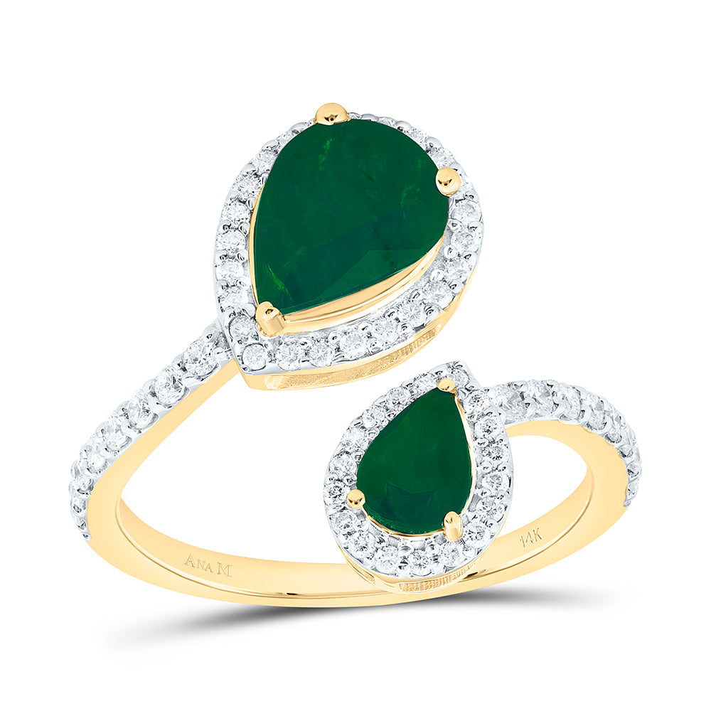 14k Gold 3/8 CTW-Natural Diamond 6X4Mm, 8.5X.5MM Ps-Em Natural Gemstone Fashion Ring