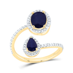14k Gold 1/3 CTW-Natural Diamond 8.5X.5MM-Ov-Bs, 6X4MM-Ps-Bs Natural Gemstone Fashion Ring