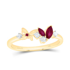 14k Gold 1/12 CTW-Natural Diamond 1.20MM-Rd-Ru, 1/5 Ct-Mq-Ru Natural Gemstone Butterfly Ring