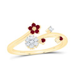14k Gold 1/10 CTW-Natural Diamond 1/8 Ct-Rd-Ru, Natural Gemstone Flower Ring