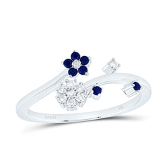 14k Gold 1/10 CTW-Natural Diamond 1/10 Ct-Rd-Bs, Natural Gemstone Flower Ring