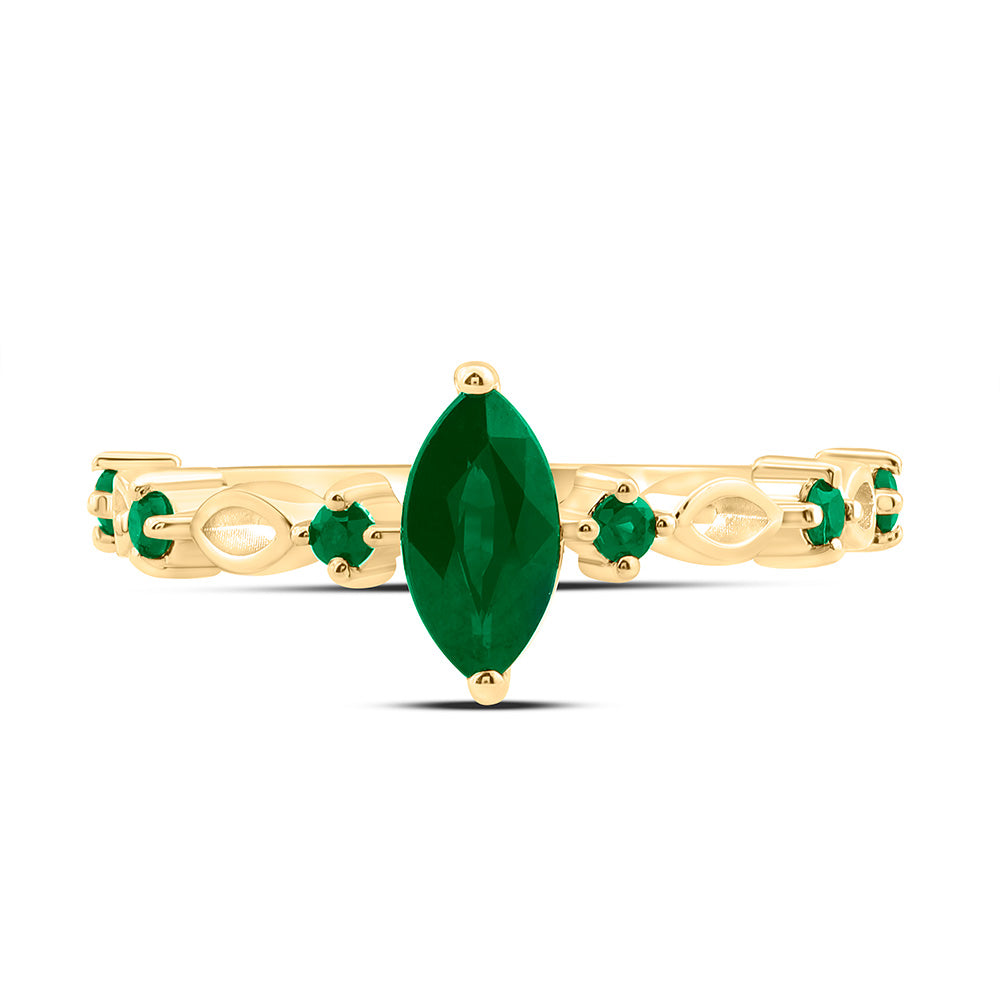 14k Gold 1/8 Ct-Rd-Em, 8X4MM-Mq-Em, Natural Gemstone Marquise Ring
