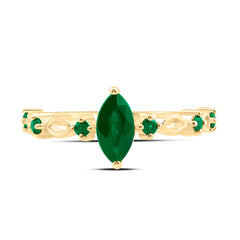 14k Gold 1/8 Ct-Rd-Em, 8X4MM-Mq-Em, Natural Gemstone Marquise Ring
