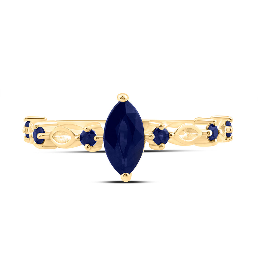14k Gold 1/4 Ct-Rd-Bs, 8X4MM-Mq-Bs, Natural Gemstone Marquise Ring