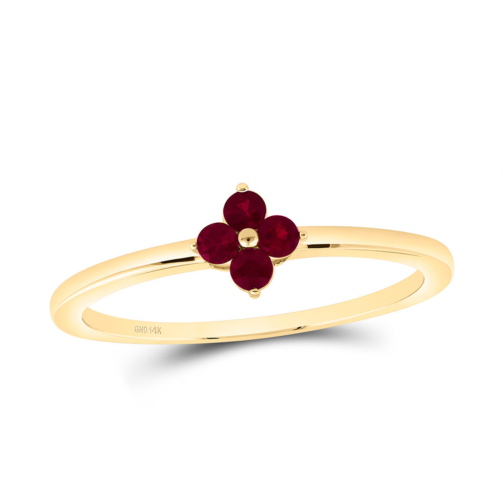 14k Gold 1/6 CTW-Rd-Ru Natural Gemstone Clover Ring