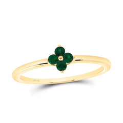 14k Gold 1/8 CTW-Rd-Em Natural Gemstone Clover Ring