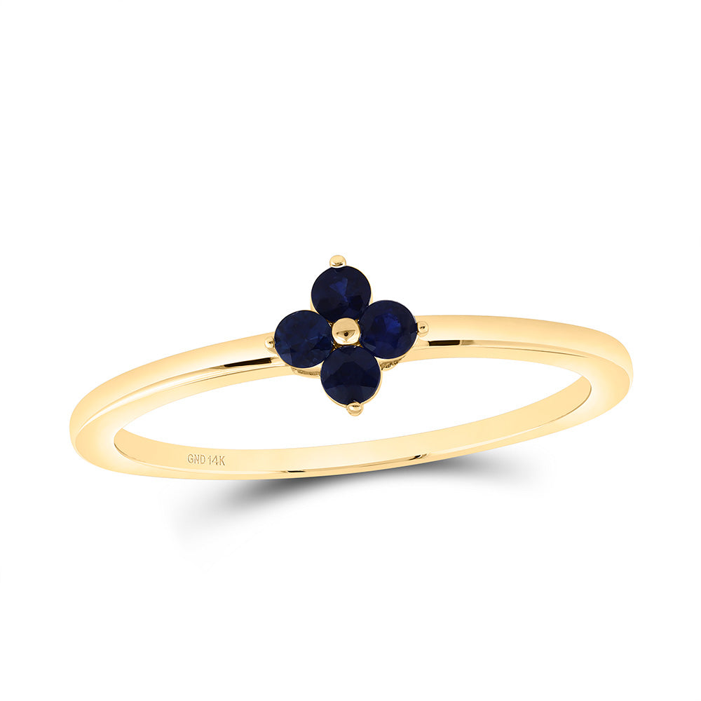 14k Gold 1/6 CTW-Rd-Bs Natural Gemstone Clover Ring